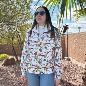 VTG Lavon Petites Silk Windbreaker Women's Jacket Tassel Print Shoulder Pads